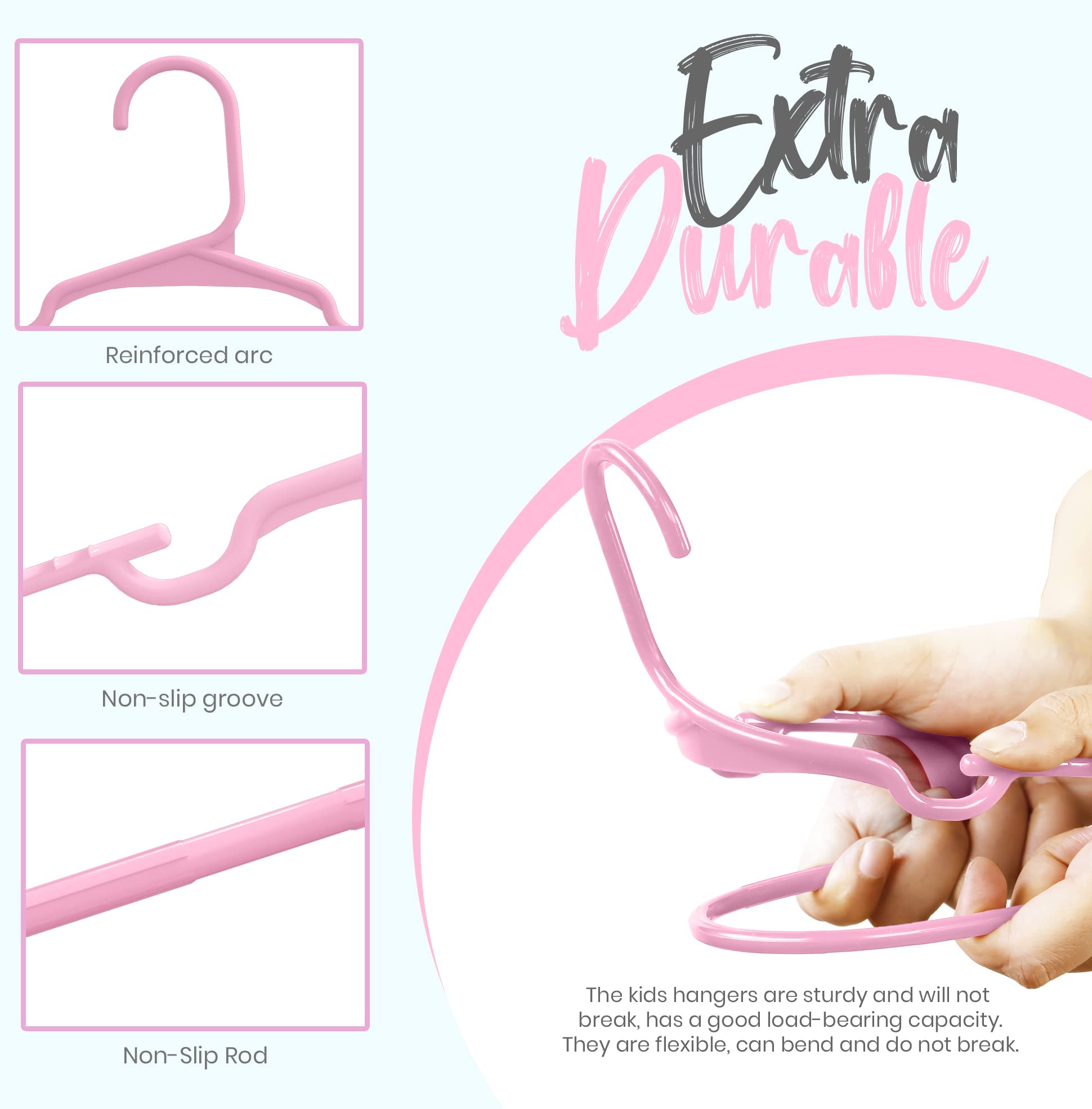 Utopia Home Lot de 60 cintres de placard en plastique pour vêtements d’enfants et de bébés, usage quotidien standard, 29 cm (rose layette)