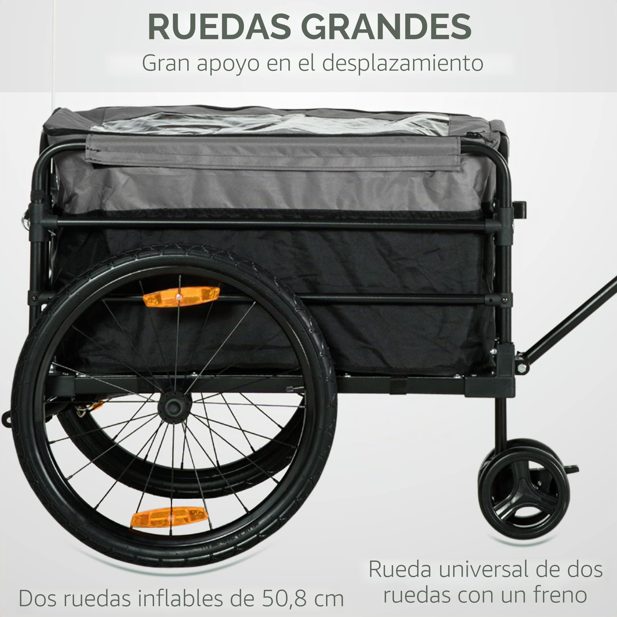 HOMCOM Remolque de bicicleta 2 en 1, remolque de carga, remolque para bicicletas con neumáticos de 20 pulgadas, capacidad de carga de 40 kg, acero, tela Oxford, negro+gris, 130 x 64 x 64/103 cm
