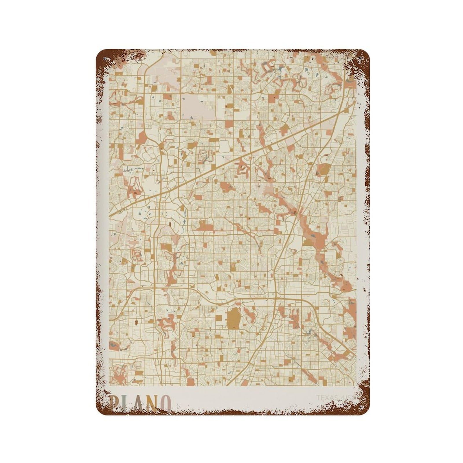xiaoxiaoshen Plano Map Texas Travel Gift Boho Wall Decor Art Metal Tin Poster Modern Home Decor Art Home Bar Shop Decorations Vintage Sign 40x30cm