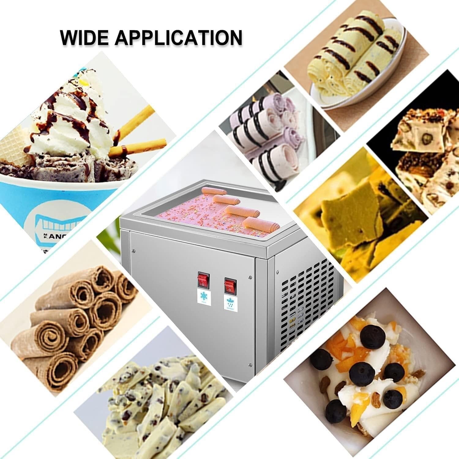 Ice Cream Maker, Fried Ice Cream Roll Machine, Stainless Steel Commercial Rolled Ice Cream Maker with 2 Scrapers, for Making Ice Cream