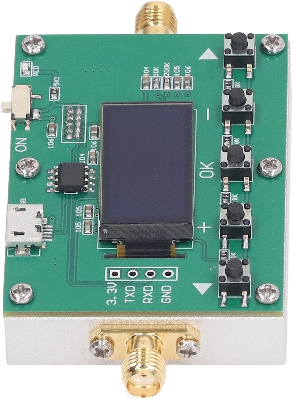 Digital RF Programmable Attenuator Module with CNC Case LF - 6GHz Working Frequency 31.75dB Range 0.25dB Step Size and Organic Light Emitting Diode Display for Signal Control