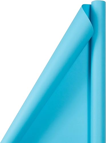 Miniatura 5 de JAM Paper Envoltura de regalo mate  50 pies cuadrados en total (30 pulgadas x 10 pies cada uno)  Azul brillante mateAzul pavo real  2 rollos por