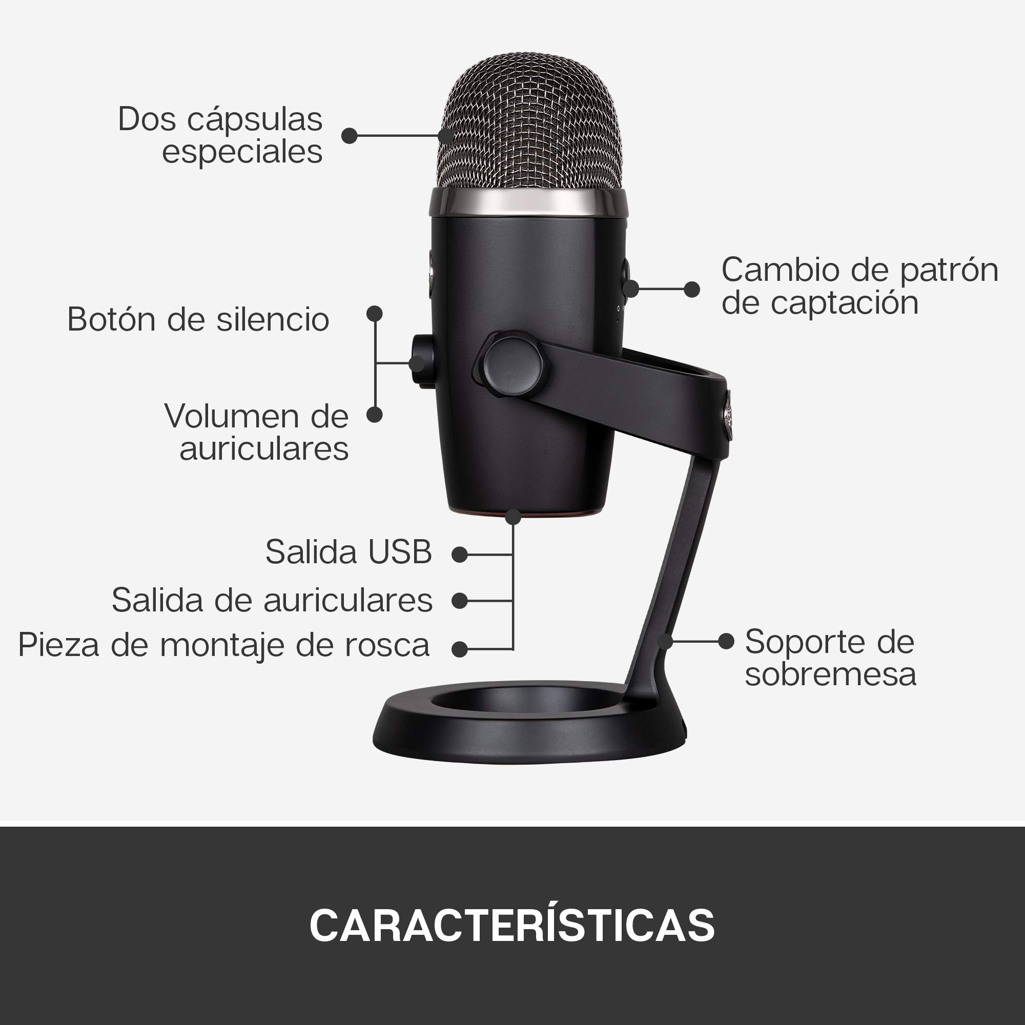 Logitech for Creators Blue Yeti Nano Micrófono de condensador USB Premium, Grabación, Streaming, Gaming, Podcasting, PC, Mac, Efectos Blue VO!CE, Cardioide y Omnidireccional, Sin Latencia - Negro | Grabación, Streaming, Gaming, Podcasting, PC, Mac, Efecto