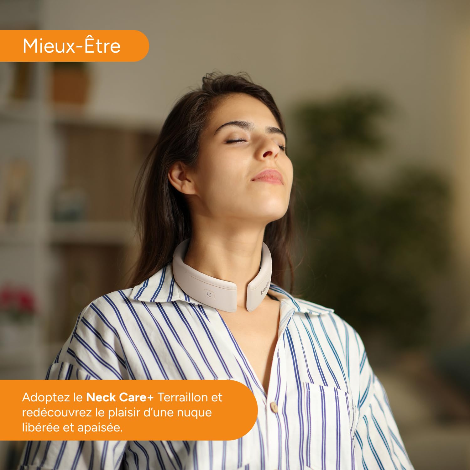 TERRAILLON - Masseur Cervical Coussin de Nuque Massant, Programmes TENS & EMS, Chauffant, Lumière Rouge, Soulage les Douleurs, Réduit les Tensions, 6 Modes, 16 Intensités, USB-C, NECK CARE +