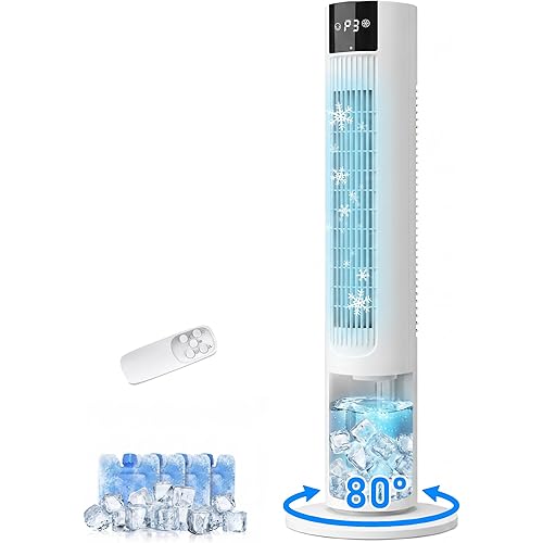 Portable Air Conditioners, 35" Evaporative Air Cooler, 3-In-1 AC Tower Fan That Blows Cold Air, 3 Speeds, 4 Ice Packs, 12H Timer, 80° Oscillation, Remote, Swamp Cooler for Room, Bedroom, Indoor