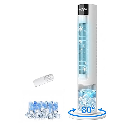Portable Air Conditioners, 35" Evaporative Air Cooler, 3-In-1 AC Tower Fan That Blows Cold Air, 3 Speeds, 4 Ice Packs, 12H Timer, 80° Oscillation, Remote, Swamp Cooler for Room, Bedroom, Indoor