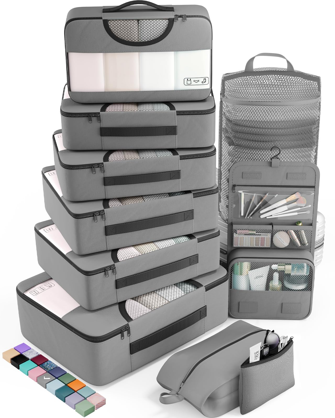 Veken 10 Set Packing Cubes for Travel Essential, Suitcase Organizer Bags in 4 Sizes, Carry-On Luggage Accessories with Large Laundry & Hanging