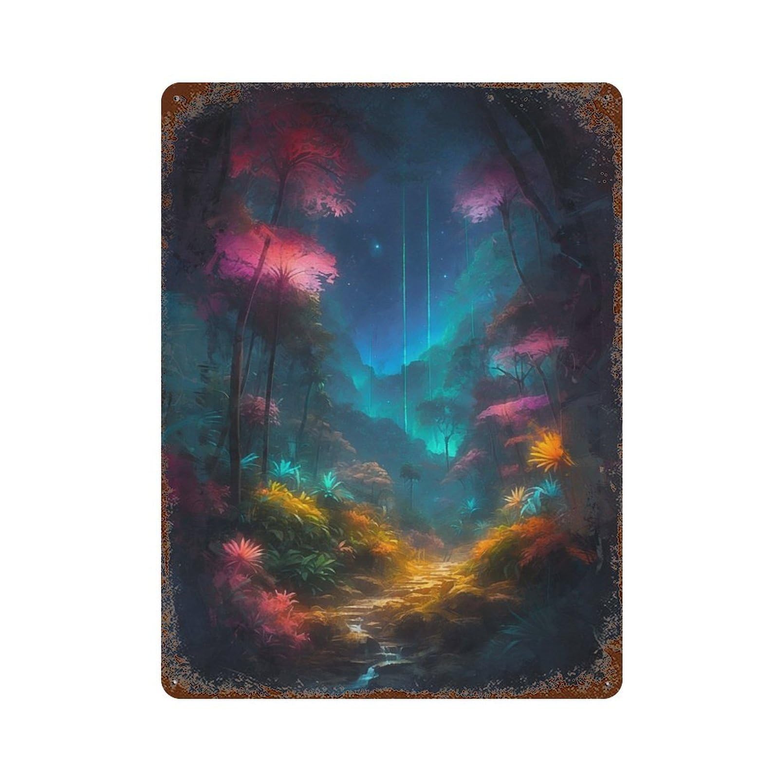 Enchanted Forest Rusty Metal Tin Sign 15.7"x11.8", for Shed, Workshop And Garage Wall Decor, Shabby Chic Decor