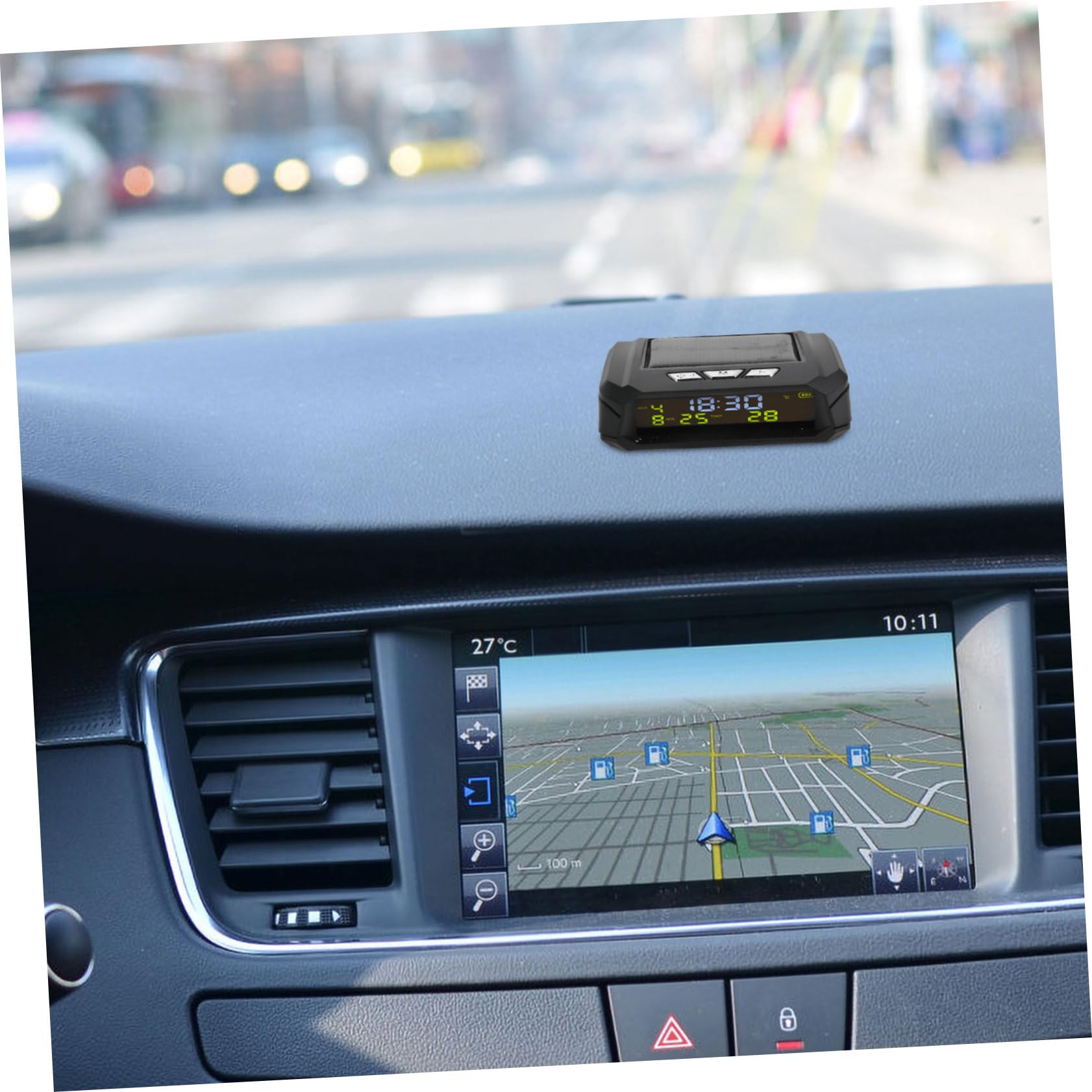 Cabilock Reloj Solar para Tablero del Coche, Fecha y Hora, Pantalla de Temperatura en Real, Accesorio Multifunción para Automóvil