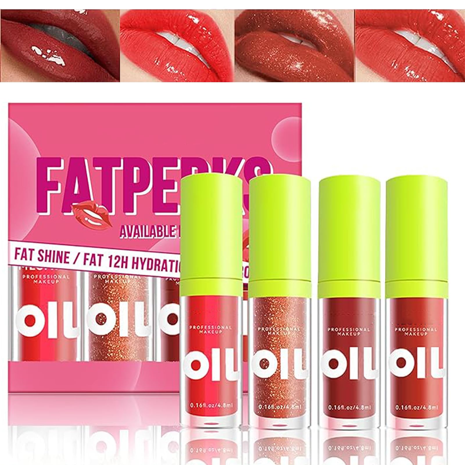 4PCS Fat Oil Lip Gloss Set, Tinted Lipgloss, Clear Lip Oil for Girls Women Gift, Lip Plumping Moisturizing Long Lasting Non-Sticky