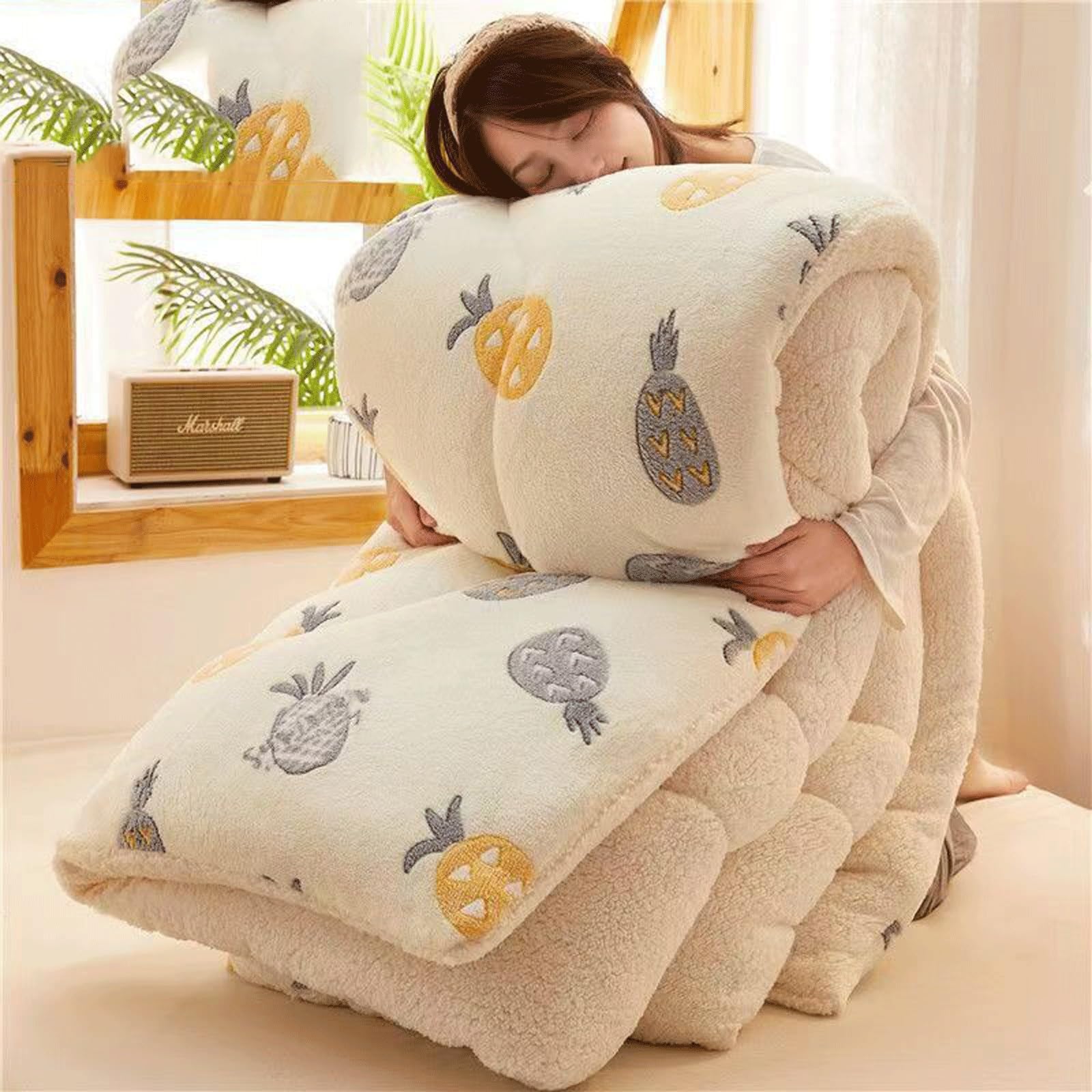 Super Warm Lamb Quilt Winter Blanket，Flannel Fleece/Double Fabrics, Thicken Breathable Warmth Fluffy(Color6,180x200cm(4kg))