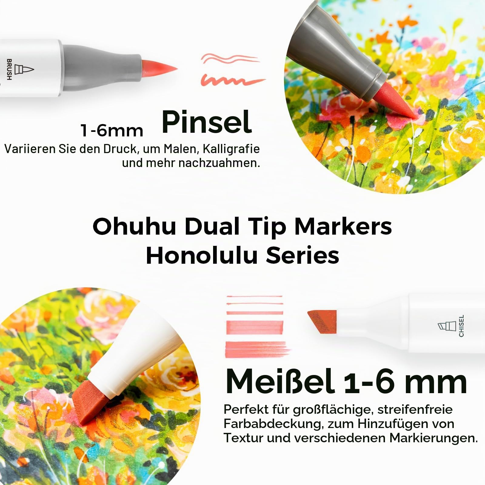 Ohuhu Alkohol Marker 48 Pinsel & Keil mit Etui & Mischer