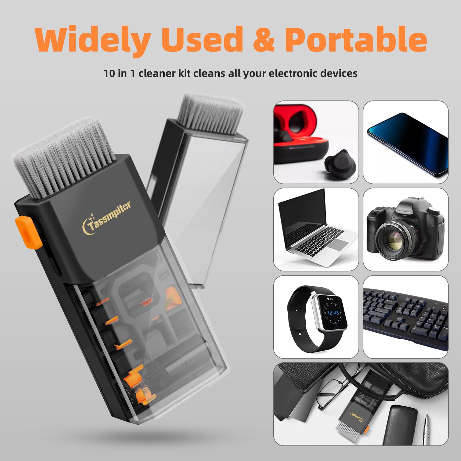 Kit de limpieza de teclado para laptop, kit de limpieza de teclado todo en uno para MacBook iPad iPhone, limpiador compacto para laptop con cepillo y spray para tablet, Airpods, auriculares, pantalla