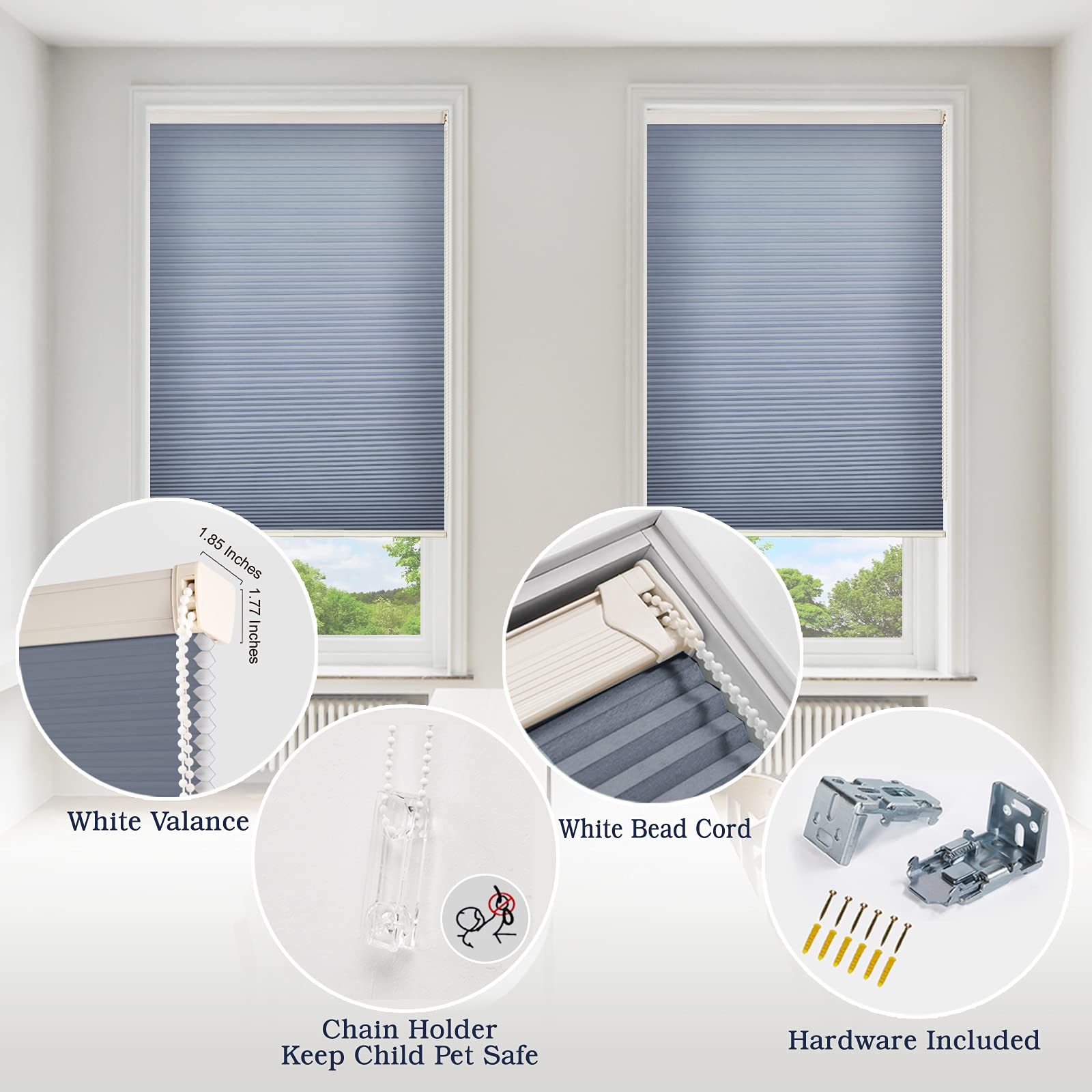 TIPIACE Persianas Eléctricas De Panal De Abejas De Cableado Duro Persianas De Tejido Impermeable De Sombra Completa, Tamaño Personalizado (Gris Oscuro 93021F W80 X L 120cm