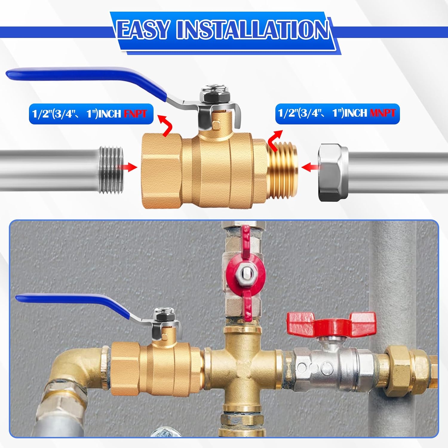 FANOVO 3/4 inch Full Port Ball Valve, 2Pack Heavy Duty Forged Brass Shut Off Valves, 3/4'' Male to Female NPT Full Flow Control Valve, 150 PSI WSP / 600 PSI WOG Pipe Connector, for Water, Oil, and Gas