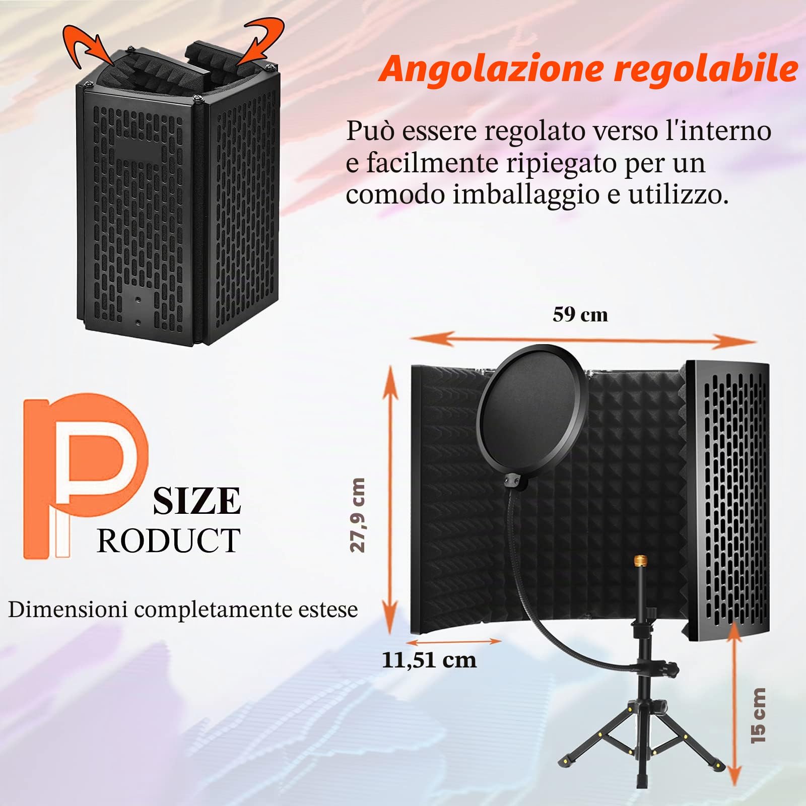 Scudo di isolamento del microfono con treppiede, protezione di isolamento della cabina vocale, filtro pop a 5 pannelli pieghevole in schiuma fonoassorbente per Yeti blu e qualsiasi