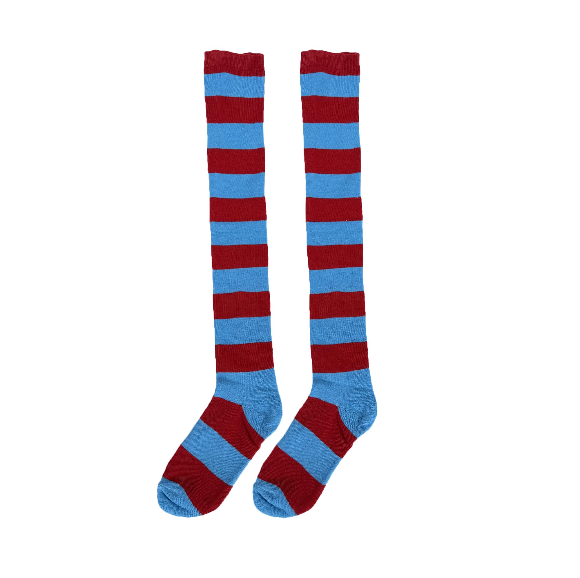 Bestjybt Women Striped Thigh High Socks Over Knee Socks Knee High Costume Stockings Leg Warmers: One Size Red Blue