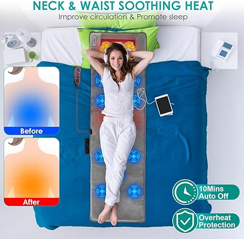 Miniatura 4 de Alfombrilla de masaje de cuerpo completo con calor y almohada masajeadora de espalda Shiatsu movible, almohadilla de colchón de masaje mejorada con