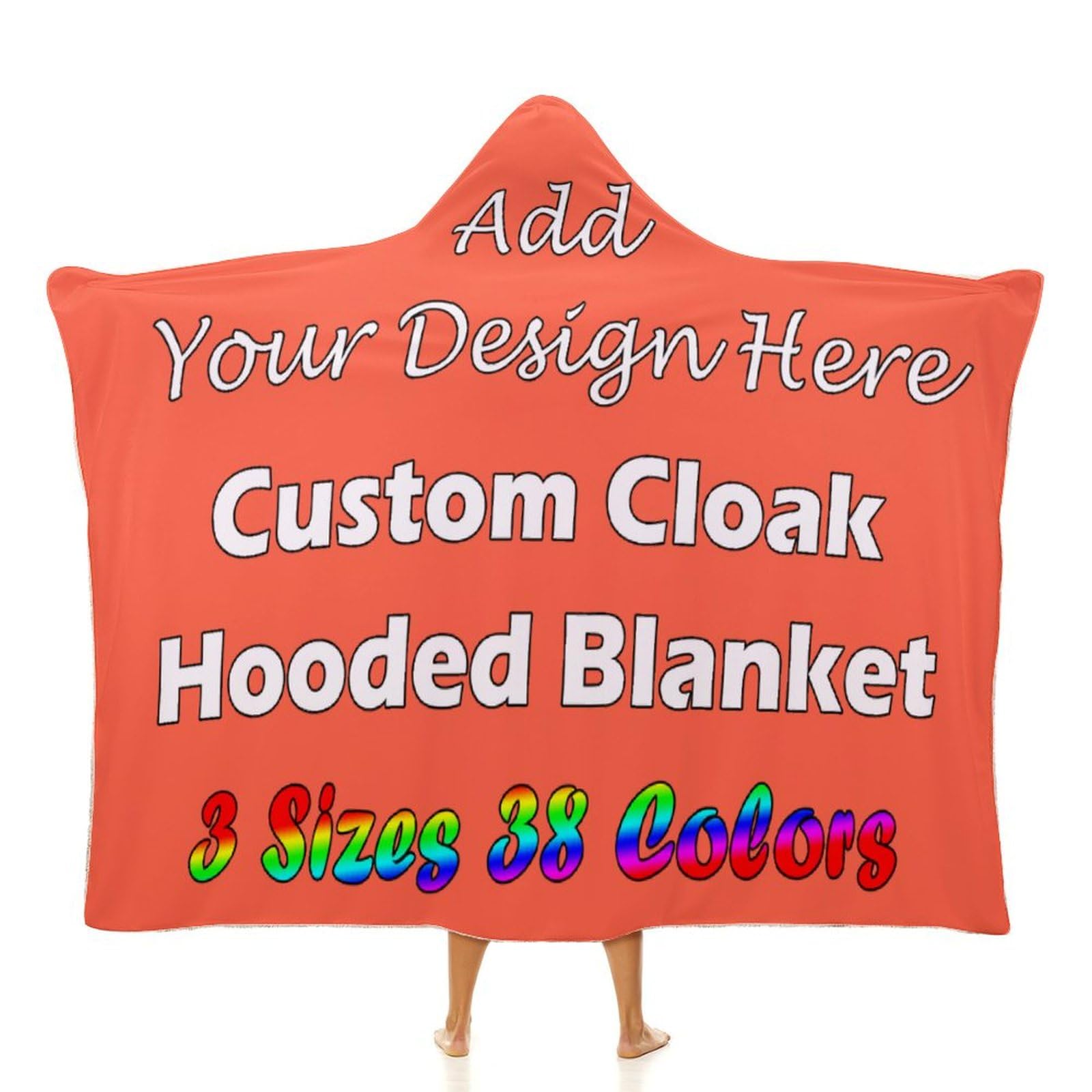 Asudfjgh Custom Cloak Blanket Add Your Design Text Image Logo, Personalized Wearable Blanket Super Soft Warm Cloak Blanket Kid Teens Adult Gift, Tomato, 60