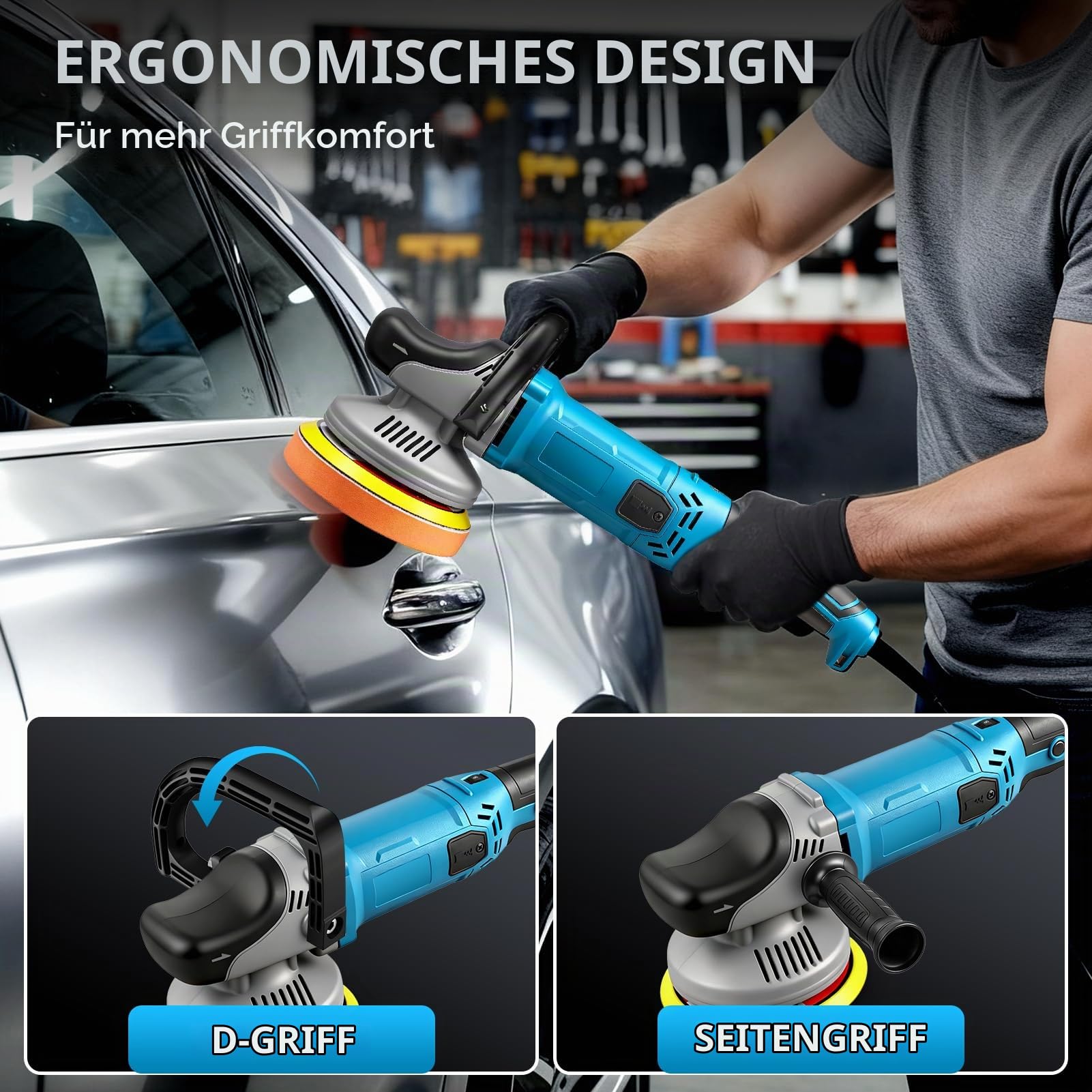 Poliermaschine Auto Set, 1200W Auto Exzenter Poliermaschine, 26 pcs Professional Set, 8 Geschwindigkeiten, 2M Kabel, 6 Zoll Orbital Auto Politur für Wachsen/Autodetaillierung