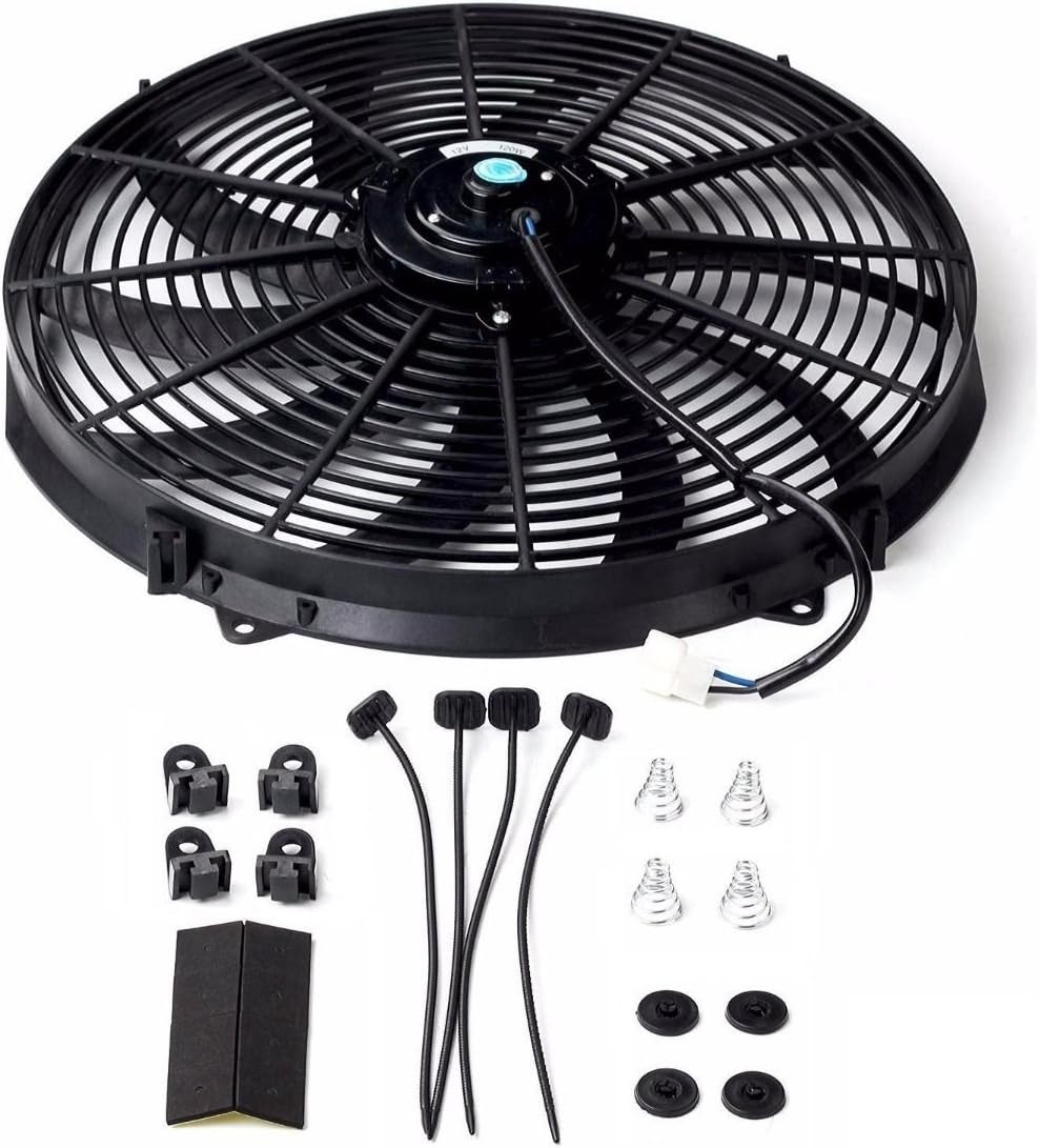 16 Inch Electric Radiator Cooling Fan Mounting Kit & 175-185 Degree Thermostat Relay Switch Kit Black