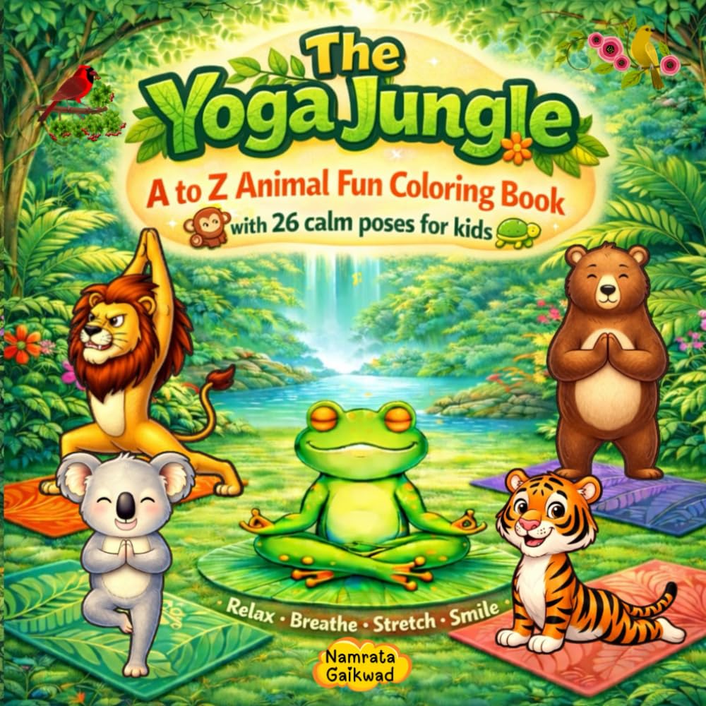 The Yoga Jungle: A to Z Animal Fun Coloring Book with 26 calm poses for kids