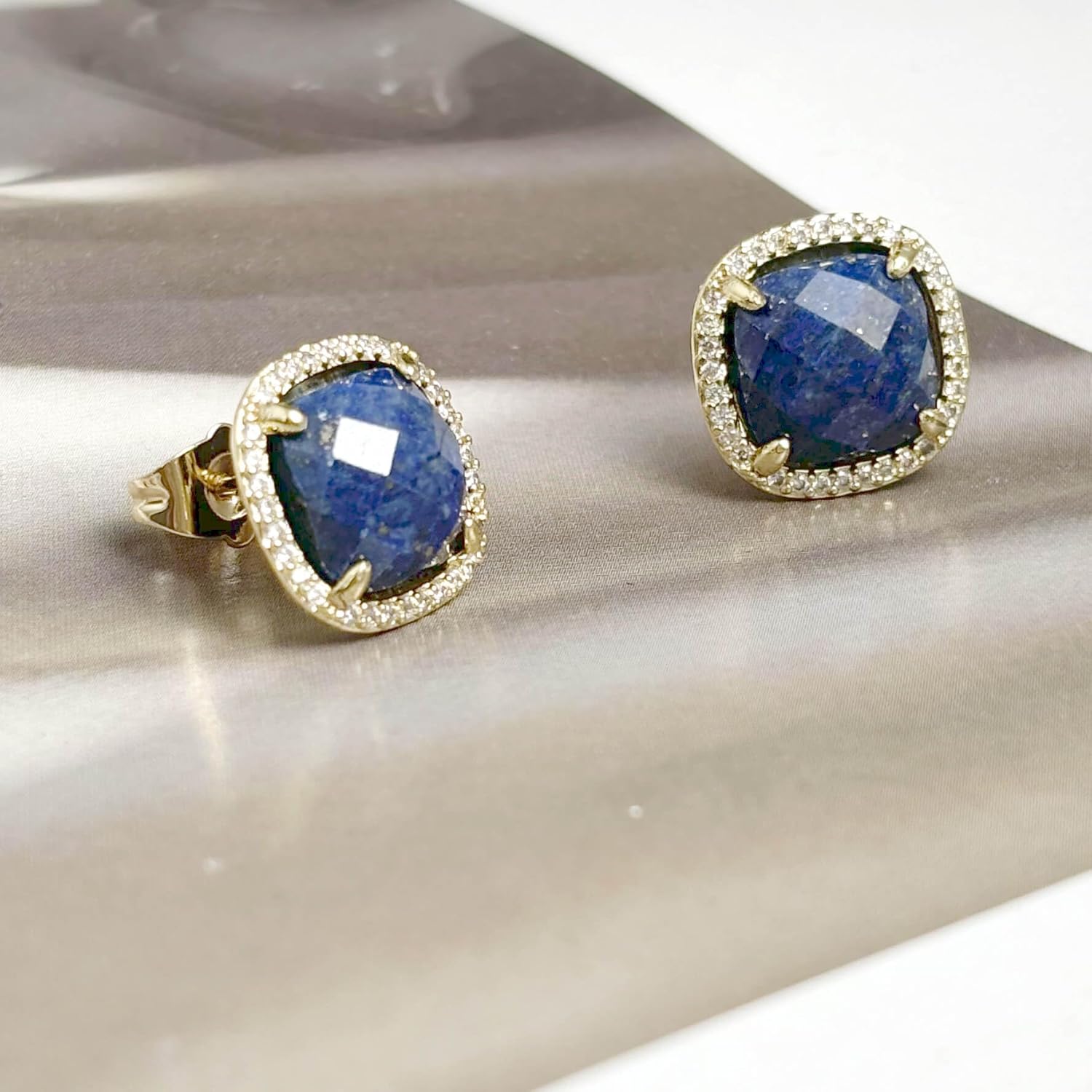 Lapis Earrings, Blue Stud Earrings for Women, Natural Gemstone Jewelry for Her - Image 2