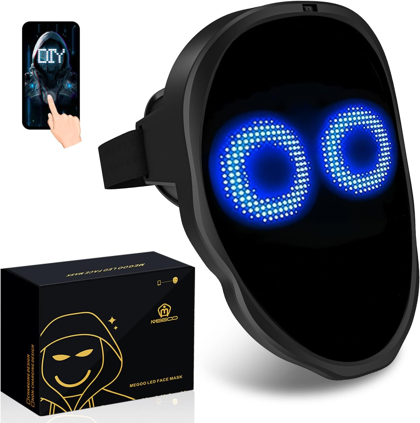 megoo Led Mask with App Bluetooth Programmable Customized,Led Electronic Digital Light Up Mask Halloween for Costume DJ Masquerade Rave Cosplay Birthday Party,Led Full Face Shining Mask for Adult Kid