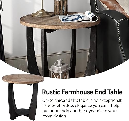 Miniatura 16 de Mesa auxiliar rústica de granja con estante de almacenamiento, mesa auxiliar francesa para familia, comedor o sala de estar, espacios pequeños, Mesa