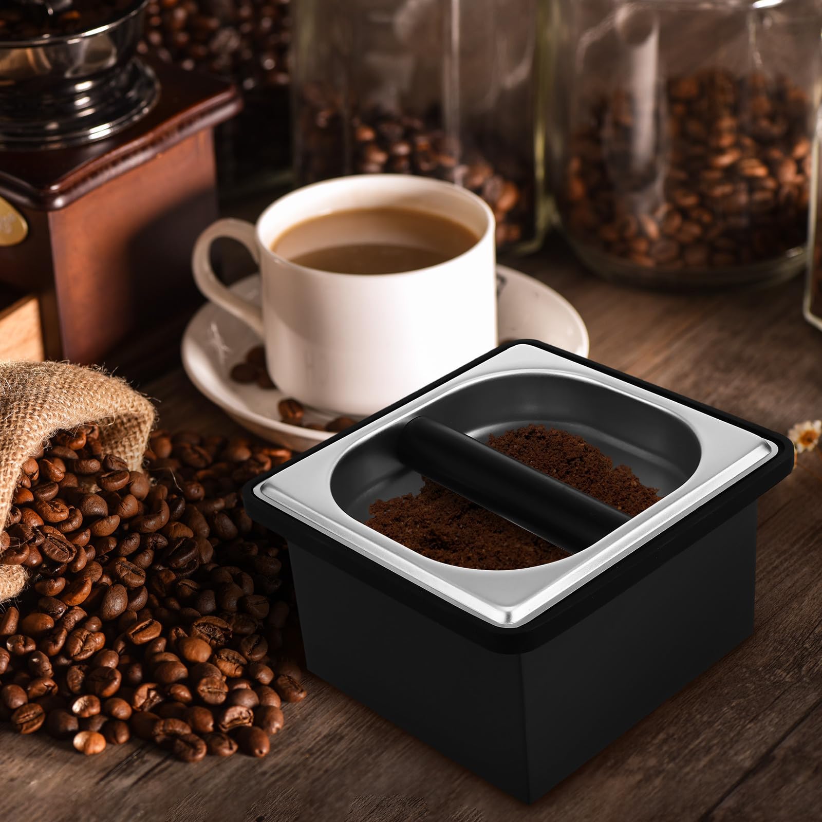 ABOOFAN Kaffeesatz und Rutschfester Geräuschreduzierender Basis aus Edelstahl Abschlagbehälter mit Großer Kapazität für Stilvolle Moderne Kaffeezubehör Nutzung