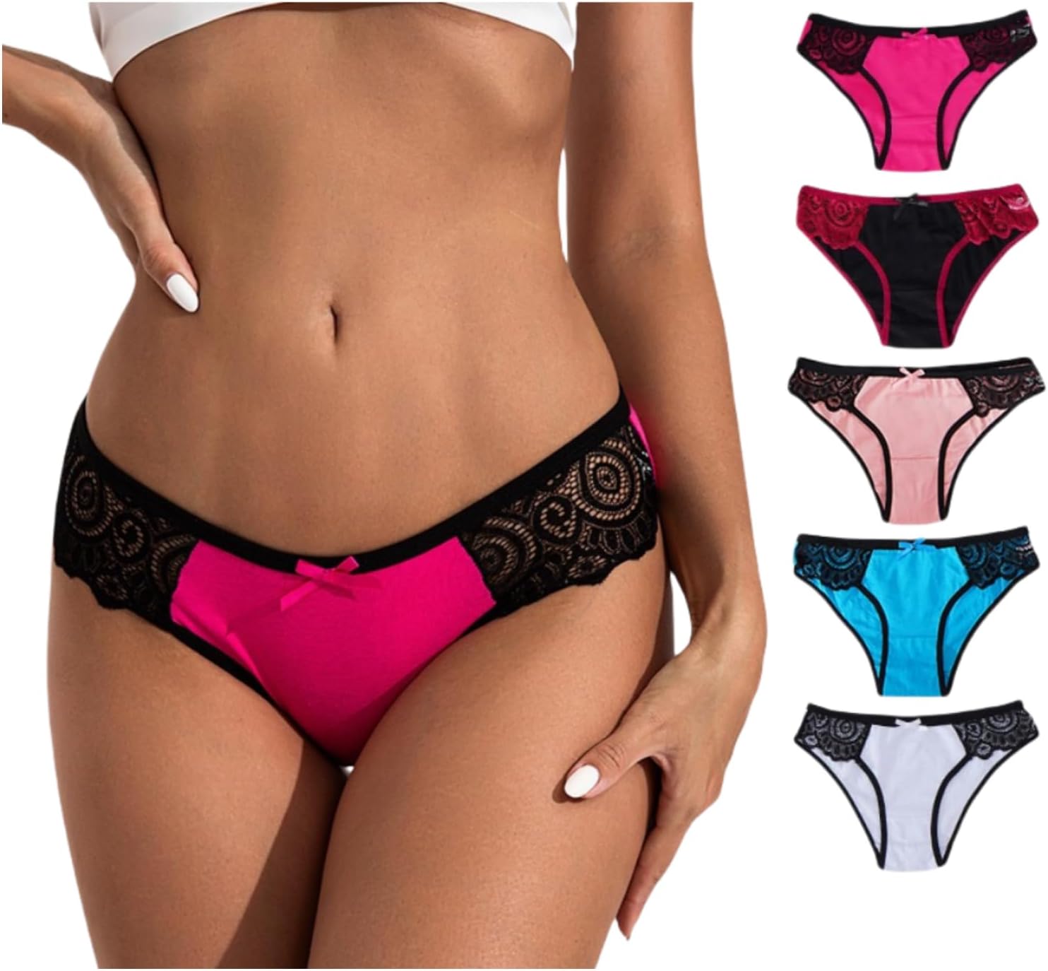 Women's Bikini Panties Women Underwear Lace Cheeky Panties Low Rise Lady Hipster Cotton Panty 5pcs