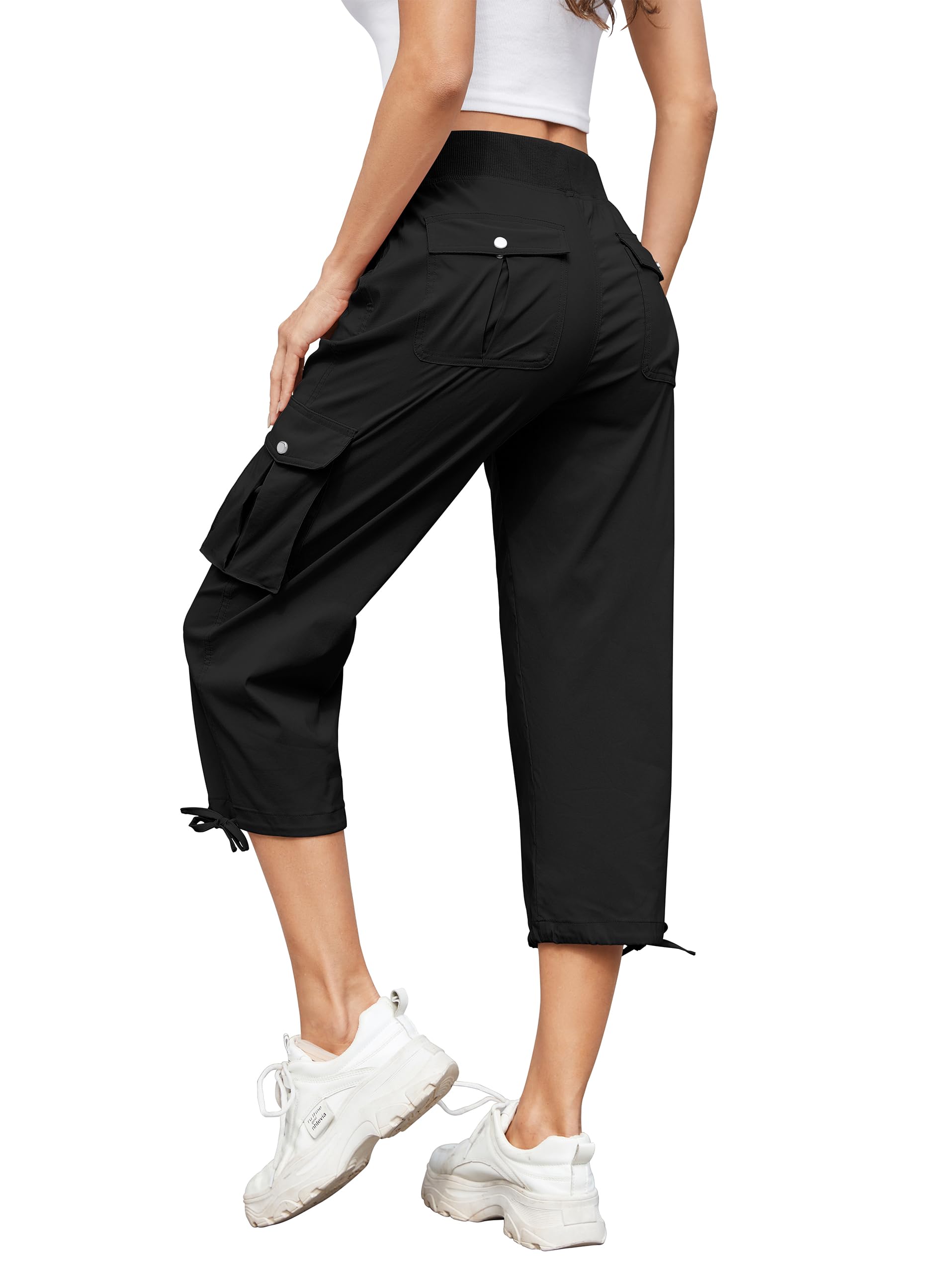 Hormtaer Hose Damen 3/4 Sommer Casual Cargohose Caprihose Jogginghose Comfy Stretch Leichte Outdoor Sport Reise Wanderhose Mit 6 Taschen