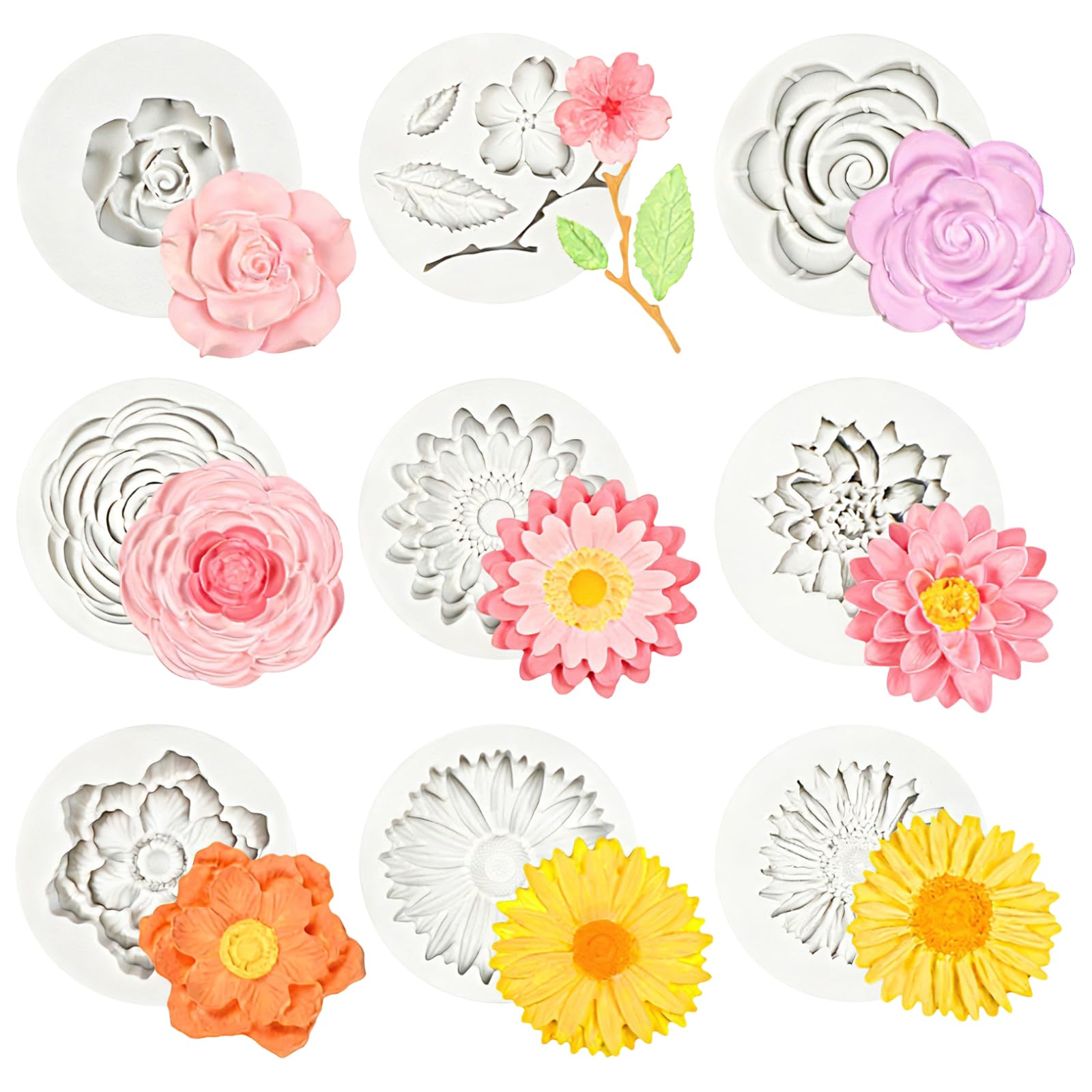 9 Pcs Silicone Flower Mould, 3D Daisy Chrysanthemum Reusable Fondant Mould