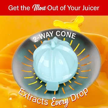 Brentwood Powerful Electric Citrus Juicer Orange, Lemon, Lime, and Grapefruit Squeezer, Ergonomic Lever, 2 Cones, Dishwasher Safe Parts (Blue, Exrta Large)