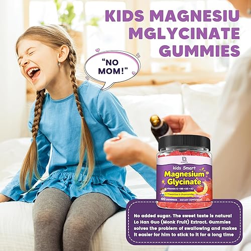 Miniatura 7 de Gomitas de glicinato de magnesio para niños y adultos, suplemento de magnesio de 400200 mg con L-teanina, manzanilla, D3 y K2, gomitas para dormir