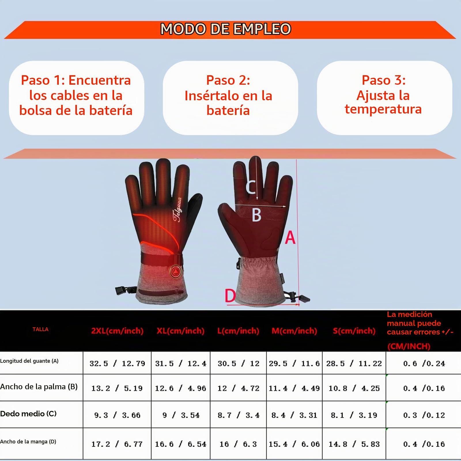 Telguua Guantes Calefactables para Hombre Mujer con Batería de 5500mAh 7.4V Recargables Eléctricamente,3 Temperaturas Ajustables Pantalla Táctil Gruesos Impermeables a Prueba de Viento para Exteriores