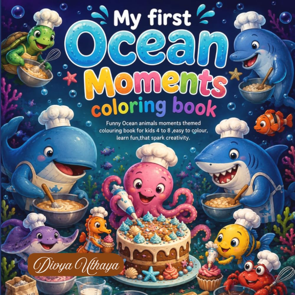 Ocean Animals Coloring Book for Kids Ages 4-8: Fun and Easy Sea Creature Coloring Pages Featuring Dolphins, Sharks, Turtles, Whales, Octopuses, Fish, and More for Preschoolers and Young Children