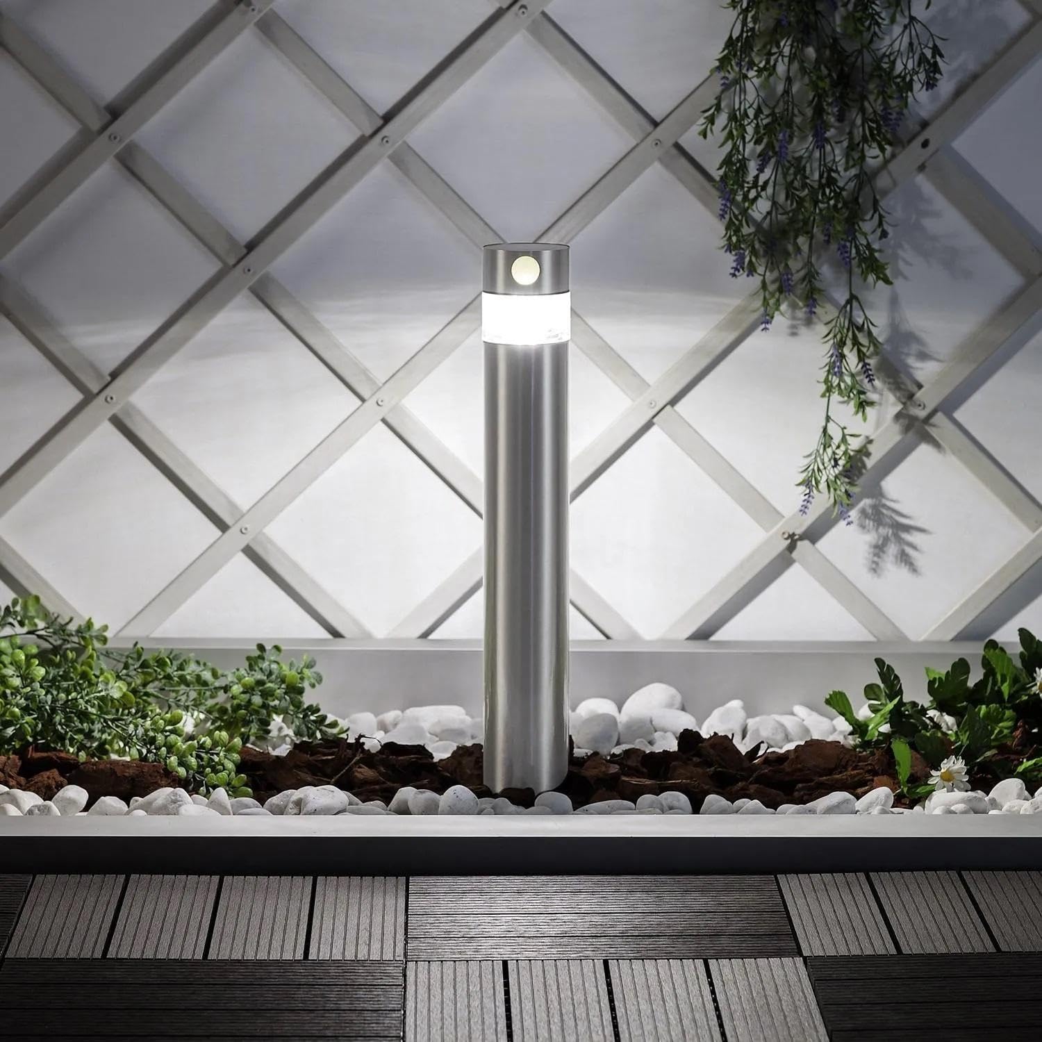 LEDKIA LIGHTING Baliza Solar Exterior LED 1.5W Superficie Pie 50cm con Detector de Movimiento Inti Inox 5000K Blanco Frío