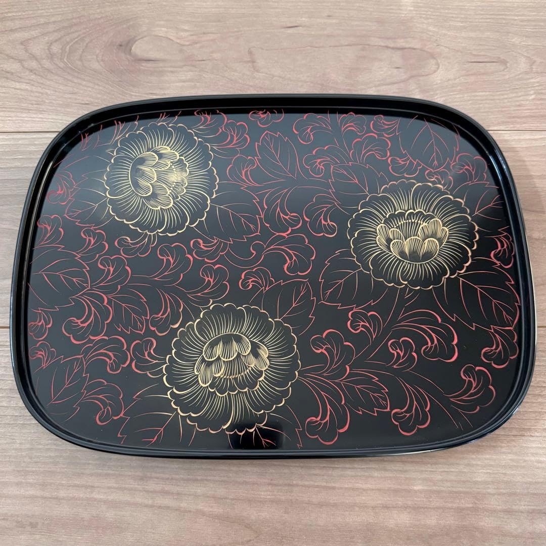 Amazon | 輪島塗 御盆 沈朱沈金牡丹 七村漆器店 | ノーブランド品