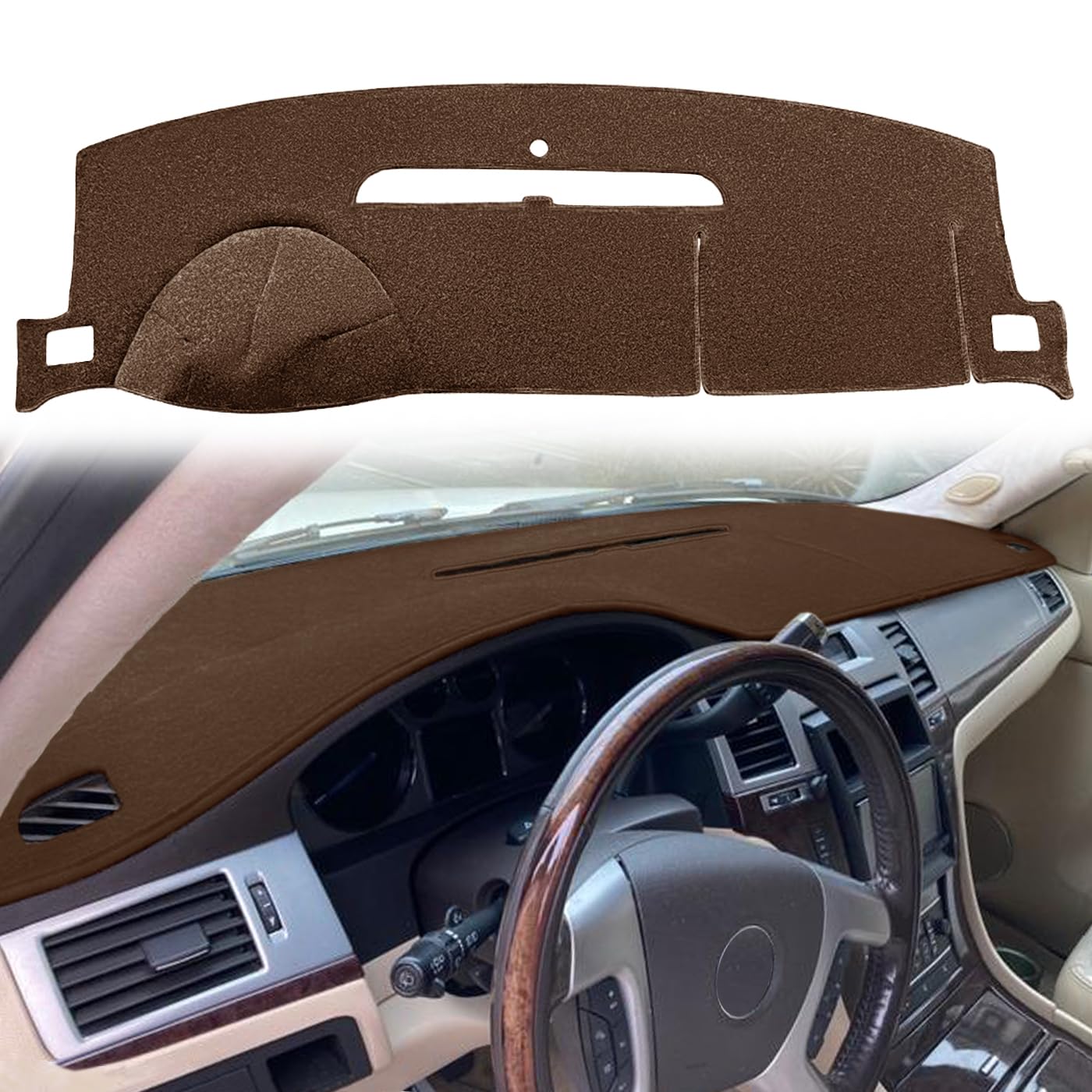 Dash Cover Dashboard Cover Mat Fit for Cadillac Escalade ESV EXT Hybrid Without Cutout for Speaker J18 (Dark Brown)