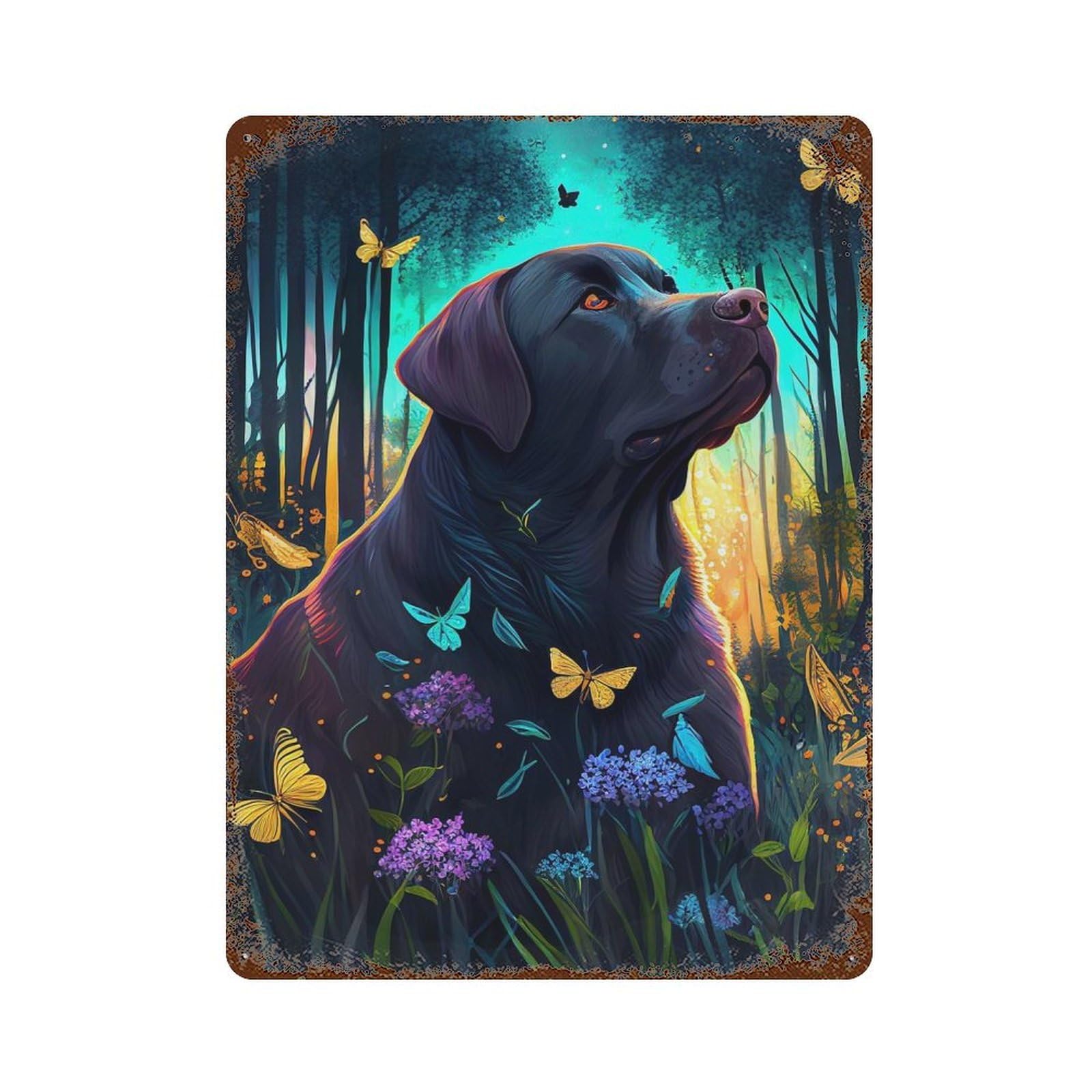 Decorative Tin Sign with Labrador Forest Design 15.7"x11.8", for Garage, Bar And Workshop Decor, Farmhouse Wall Decor