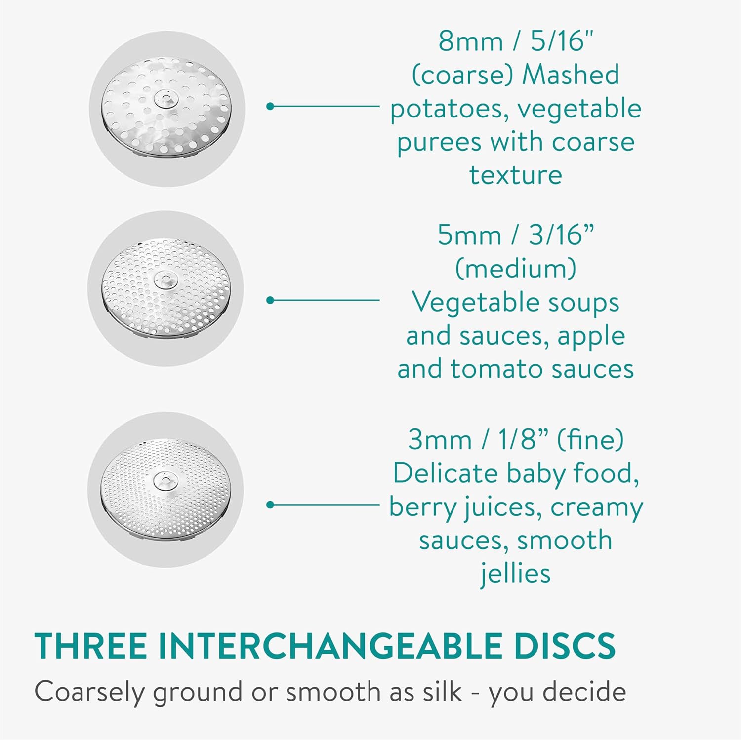 Navaris Stainless Steel Food Mill 2-Quart with 3 Grinding Discs - Rotary Food Mill to Grind & Puree Fruits, Vegetables, Tomato Sauce, Potatoes, Jams and Baby Food Dishwasher Safe
