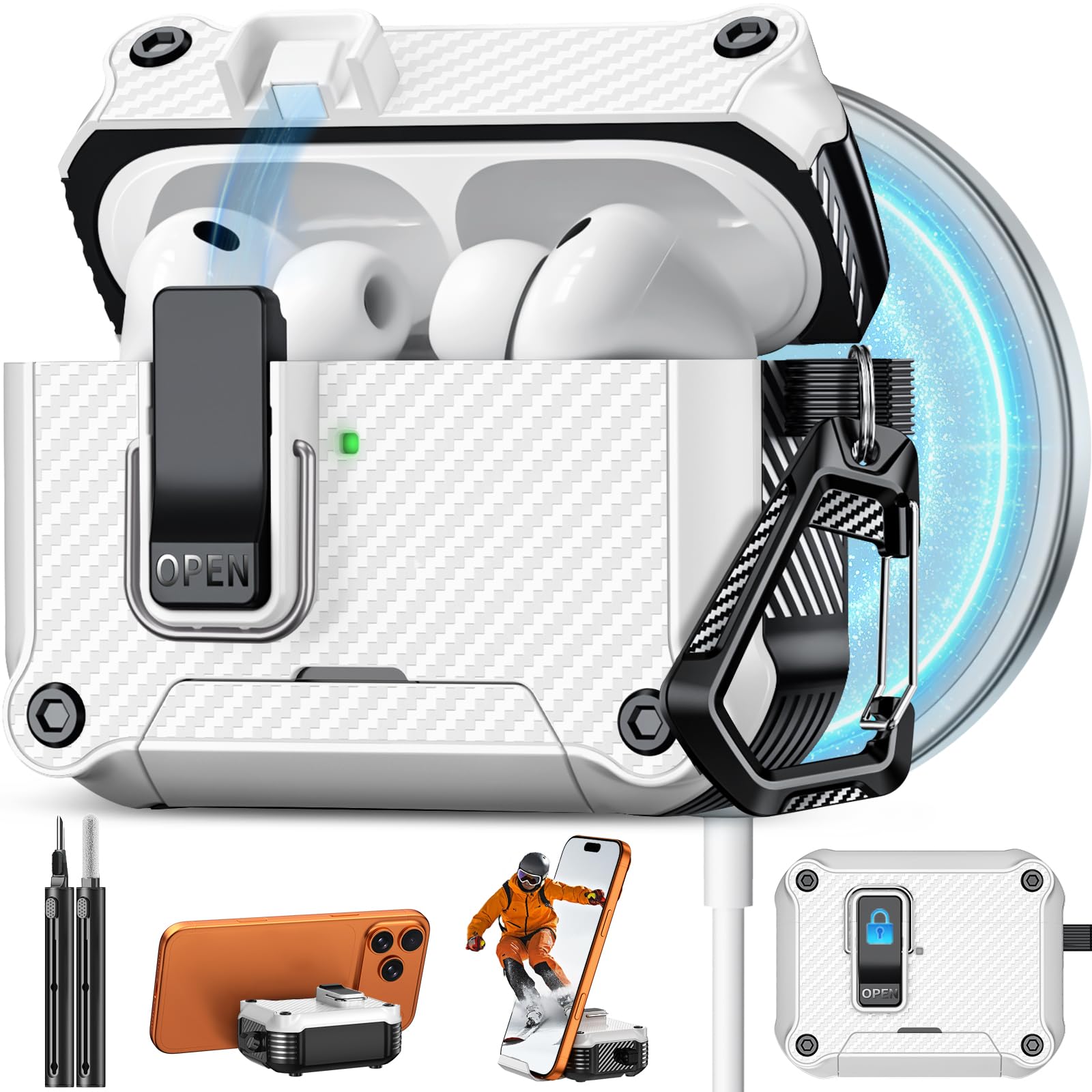 Pohgelan for AirPods Pro 3 Case with Safety Lock-White