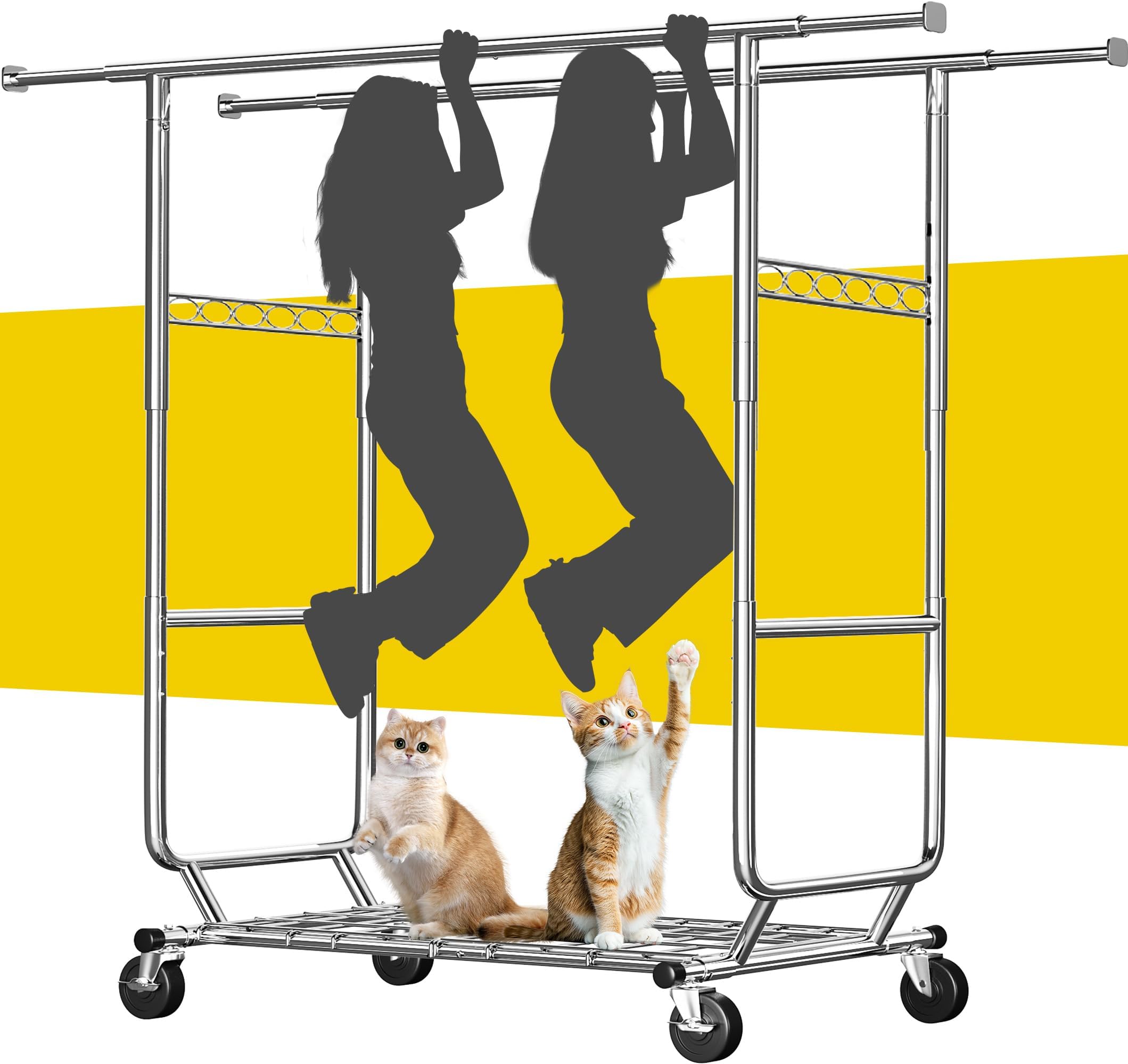 Clothes Rack Load 630LBS, Heavy Duty Clothes Rack, Rolling Clothing Racks for Hanging Clothes with Wheels, Adjustable & Commercial Garment Rack, 22" D x 75" W x 68" H