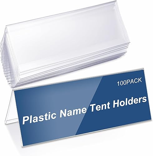 Soporte de plástico transparente para tienda de campaña con nombre, placa acrílica de 11 x 4.25 pulgadas para escritorio, tarjeta de identificación