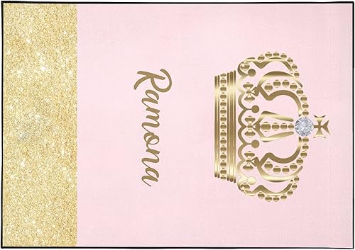 Miniatura 3 de Alfombra de área antideslizante personalizada con corona de princesa con diamante, 4 x 5.2 pies, con nombre y texto, alfombra personalizada para