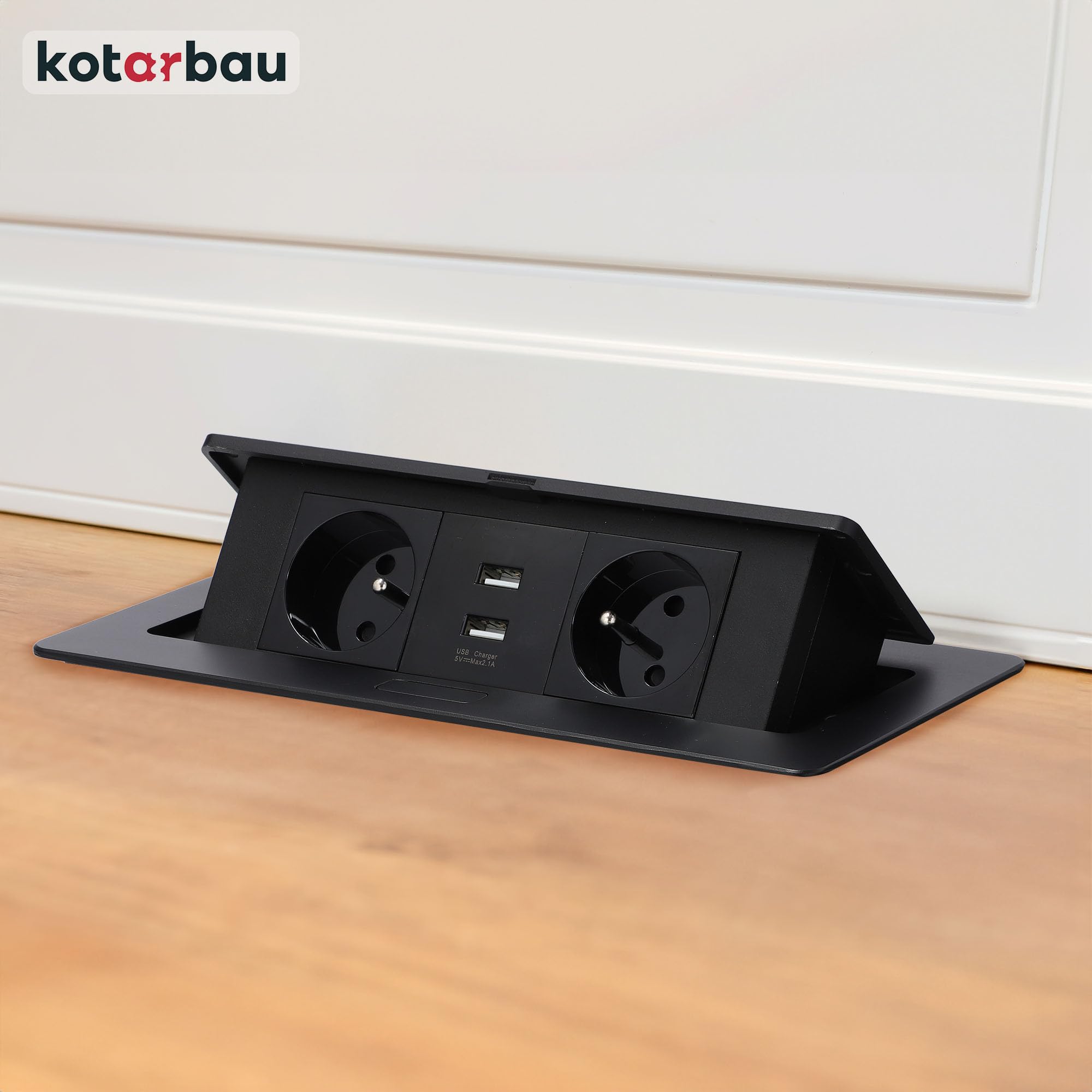 KOTARBAU® - Ciabatta elettrica a 2 prese, con porte USB, in alluminio, colore nero