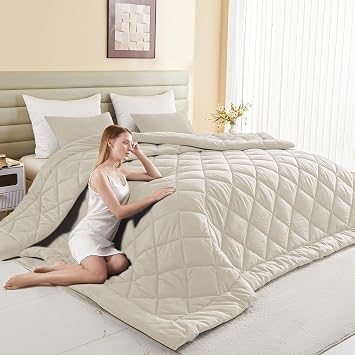 Oversized King Comforter, Extra Large King Size Comforter Oversized, All Season Soft Lightweight Quilt Down Alternative Duvet Insert with 8 Corner Tabs120x98, Beige