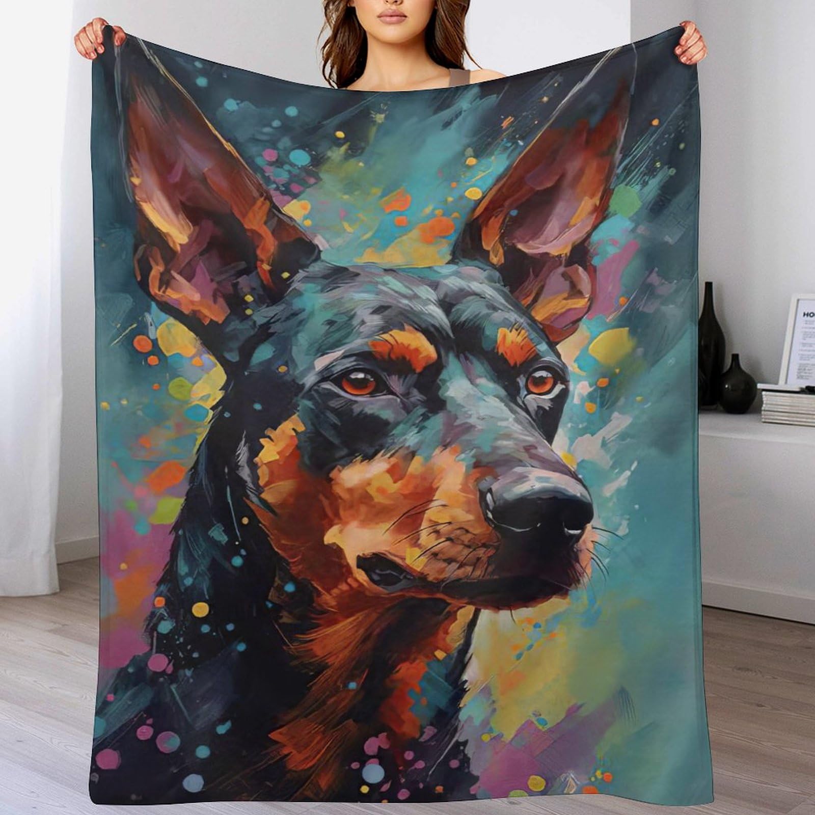 Manta de Pinscher alemán de franela que evita el frío en sofá y exteriores