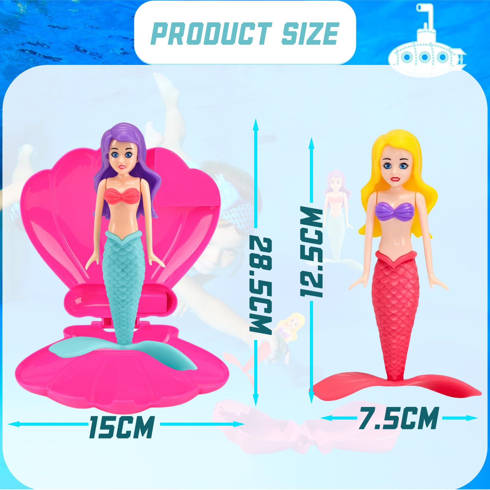 Little Mermaid Pool Toy Shell,Pool Diving Toy,Hot Pink Mermaid Diving Toys for Swimming Pool Accessories Kids Pool Games Toys,Girls Mermaids Interactive Swim Training Set Water Toy for Kids Aged 5+ - Image 2